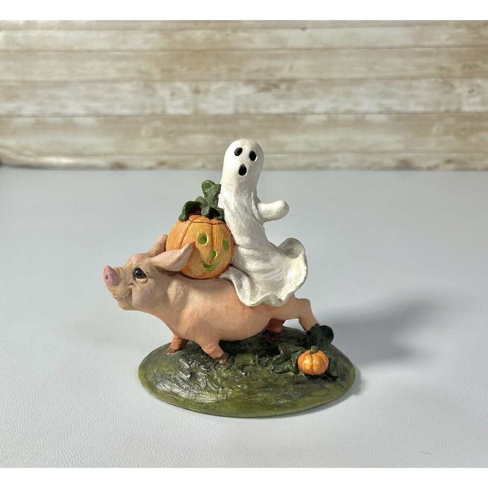 Pete Apsit Ghost Jack o’Lantern Pumpkin Riding Pig Halloween Figurine 1992 Vtg